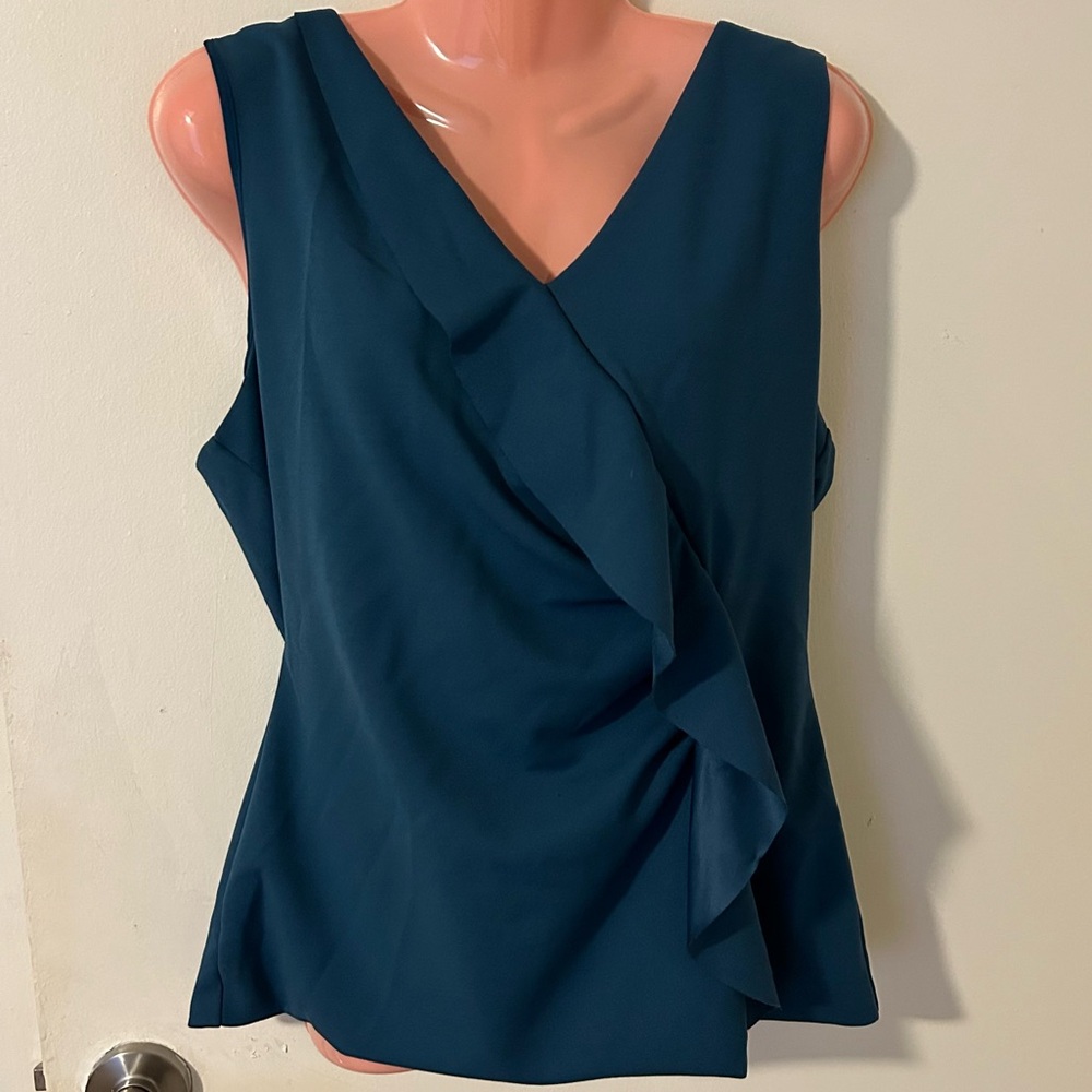 WHBM Ruffled Sleeveless Top in Teal green Large